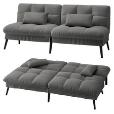 Futon Schlafsofa Stoff Grau 3-Sitzer Sofa Klappcouch Bettcouch Wohnzimmer