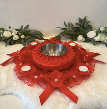 Henna Tablett Rot Rosen Schleife Kerzen Hennateller Perlen Kina Tepsisi