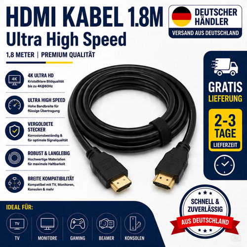 Hdmi kabel ultra hd - kabel, 1,8m