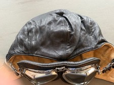 Vintage Motorrad/Fliegerbrille -Original -Englisches Patent/Design m. Lederhaube