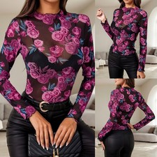 Damen Blumen Oberteile Mesh