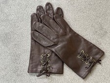 Damen Nappa-Lederhandschuhe S/M Seide gefüttert, geschnürt, butterweich, Vintage