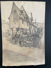 Zeichnung Leiterwagen Müden Mosel, Maler Peter Holzenthal, ca 1925, Bonn