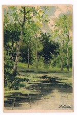 Künstlekarte sign. Mailick, Birken am Wasser.
