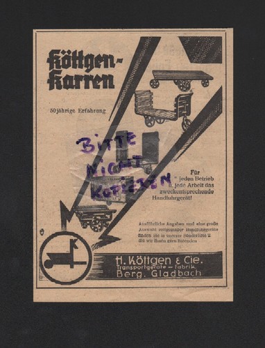 Berg gladbach werbung 1929 - werbung,