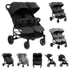 Kikkaboo Zwillingskinderwagen Happy 2, faltbar, Regenschutz, Fußsack, gefedert