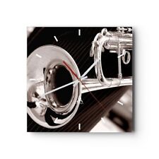Wanduhr 30x30cm Analog Glasuhr Musik Trompete Instrument Orchester Art Glas