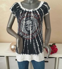 Rock Rebel by EMP Kurzarm Shirt Oberteil schwarz wollweiß mit Skull Print Gr. S