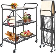 ONVAYA® Küchenwagen James klappbar | Servierwagen auf Rollen | Etagenwagen Grau