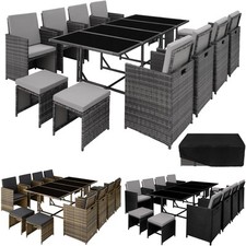 Poly Rattan Sitzgarnitur Gartenmöbel Garnitur Lounge mit 8 Stühlen Tisch Hocker