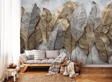 Fototapete Blätter Gold Silber Natur Wohnzimmer VLIES TAPETE XXL + KLEISTER 323