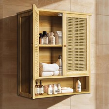 Badezimmerschrank Hängeschrank Bad Wandschrank aus Bambus mit verstellbar Ablage
