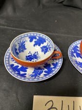 Japan Dessert Gedeck Phönix Nippon Tokusei 2 Tassen 2 Untertasse Blau Weiß 