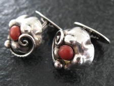 Manschettenknöpfe Silber 800 Handarbeit von ca. 1930 mit Koralle