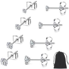 4 Paar Ohrstecker Silber 925 Ohrringe Set for Damen Herren Hypoallergen Sleeper 
