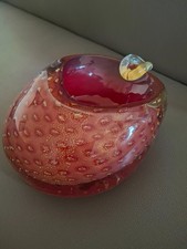 MURANOGLAS Aschenbecher,  Sommerso Bullicante Technik, rot/gold  ca. 60er Jahre