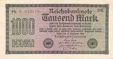 1000.Mark.1922.(KN 6stellig).(OE 033416) Ro.75.i Reichsbanknote Firmendruck Top 
