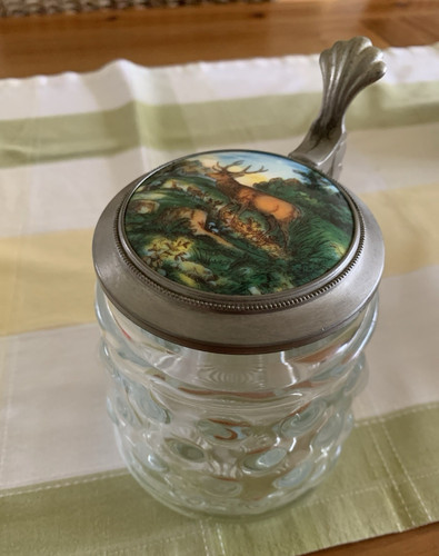 Glas bierkrug mit - glas-bierkrug, zinndeckel