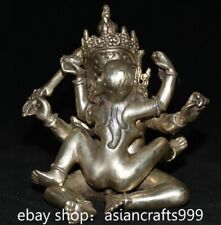 5.2" Alte Tibet Buddhismus Silber 2 Menschliche Frau Mann Buddha Skulptur
