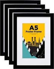 Egofine A5 Bilderrahmen 4er Set Schwarz Holzrahmen für Wand & Tischmontage