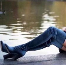 ZARA 38 (37) WIE NEU Overknee Samt Stiefel Stiefeletten Schuhe Velvet Highheels