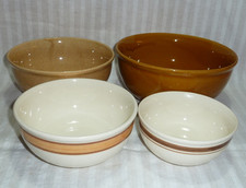 4 Schüsseln Torgau Keramik Steinzeug 14+16+19+22 cm  weiß-braun