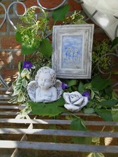 Steinfiguren Engel,Blumenrelief, Rose 3er  Set