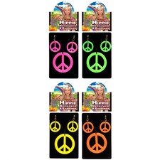 Neon gelbe Peace Kette mit Ohrclips Hippieschmuck 70er Jahre Hippie Mode Schmuck
