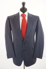 Burberry Sakko Jackett Monaco 26 blau grau gestreift Einreiher 2-Knopf D466