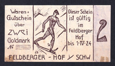 Feldberg / Schwarzwald - Feldberger Hof - 2 Goldmark - gültig bis 1.4.1924