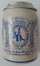 Alter Bierkrug Post-Brauerei Karl Meyer Nesselwang 1883-1983 Zinndeckel 0,5 L.