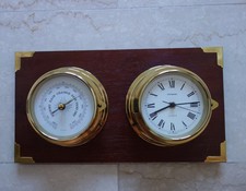 Dugena Uhr und Barometer im Maritim-Stil gemarkt Messing Glas Holz Funktioniert