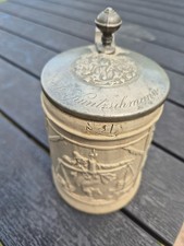 alter Bierkrug um 1870 Reliefkrug , Regensburg mit Zinndeckel Gambrinus 1/2 L