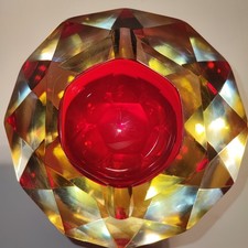 Muranoglas Flavio Poli SEGUSO VETRI D' ARTE rot gelb 25 x facettiert Blockvase