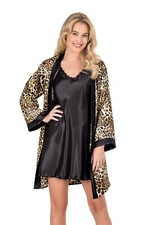 Satin-Nachthemd mit Leopar