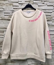 Italy Sweatshirt Sweat Shirt beige mit Schriftzug Neon pink Gr. 38 40 42