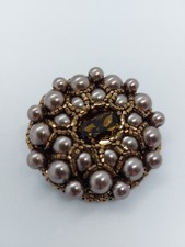 Brosche Damen Braunen Perlen Topas StraßSteine Modenschmuck Handmade Unikat Neu