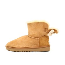 UGG Damen Mini Bailey Bow II Stiefel Braun Leder Lammfell gefüttert EU 41