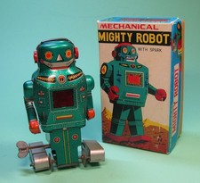 ORIGINAL MECHANICAL MIGHTY ROBOT WITH SPARK ROBOTER NOGUCHI JAPAN + REPRO BOX!