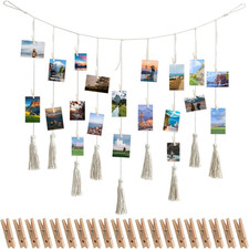 Fotowand Mit Klammern, 100*70Cm Bilderrahmen Mit Klammern Und Leine, Fotoseil Mi