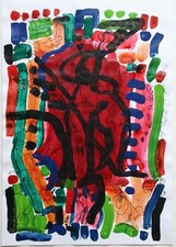 Anna Bakky (geb. 1954), sign. Aquarell, Mischtechnik, abstrakte Komposition 1992