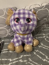 Lila kariertes Plüsch-Elefant mit goldenen Details – 60x30 cm Super Soft