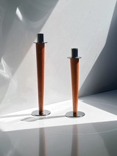 2 Vintage Kerzenleuchter Metall Holz Mid Century 70er 1970 Skandi Japandi Boho