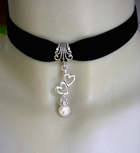 Samt halsband mit doppelherz - halsband,