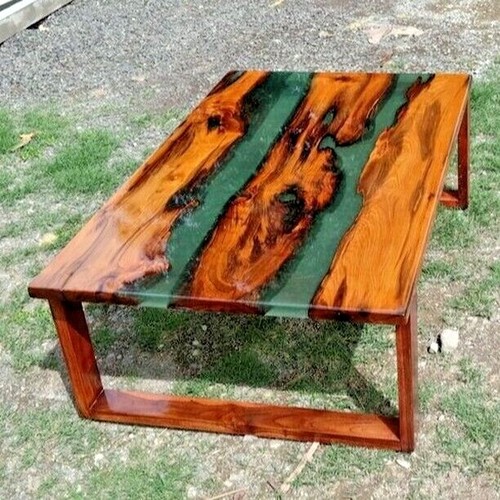 Green epoxy river table - green,