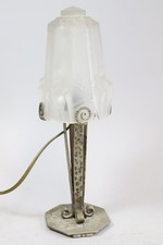 Art Deco Tischlampe Schmiedeeisen mit Glasschirm um 1920 (GV436)