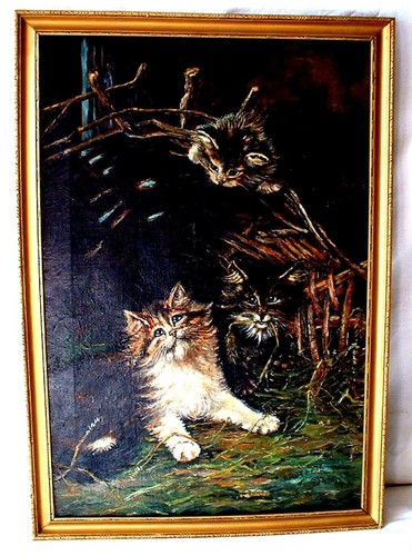 ölgemälde spielende katzen - spielende,