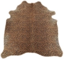 KUHFELL STIERFELL BEIGE BRAUN MIT ANIMAL PRINT 210 x 190 cm RINDERFELL TEPPICH