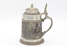 BMF Zinn Bierkrug Krug Zinnkrug Relief Humpen Vintage H 16,5 cm