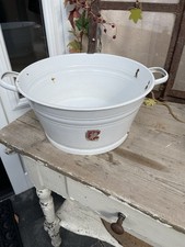 Alte Emaille Wanne rund m Griffen  Weiss Dicht  Bepflanzung Gartendeko